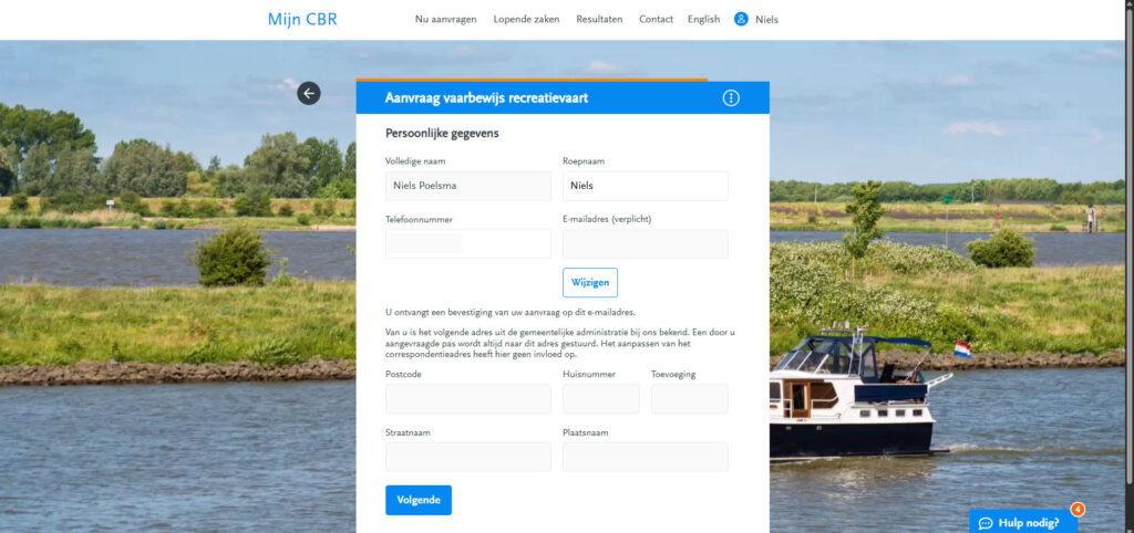 Je vult je persoonlijke gegevens in.