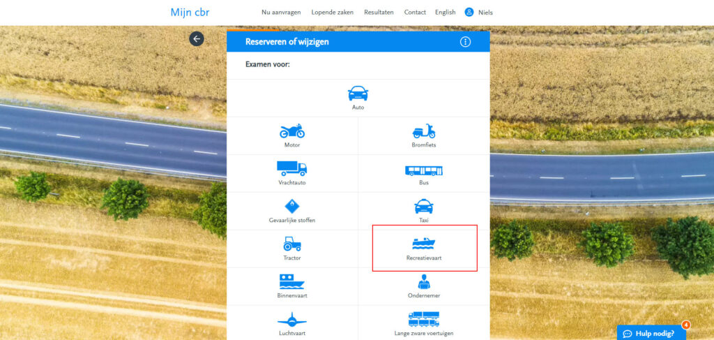 Selecteer in het overzicht het bootje waaronder "Recreatievaart" staat.